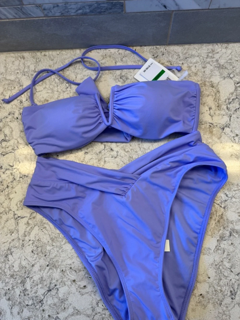 Becca Lavender Swimwear set butterfly top with high waisted bikini bottoms Large